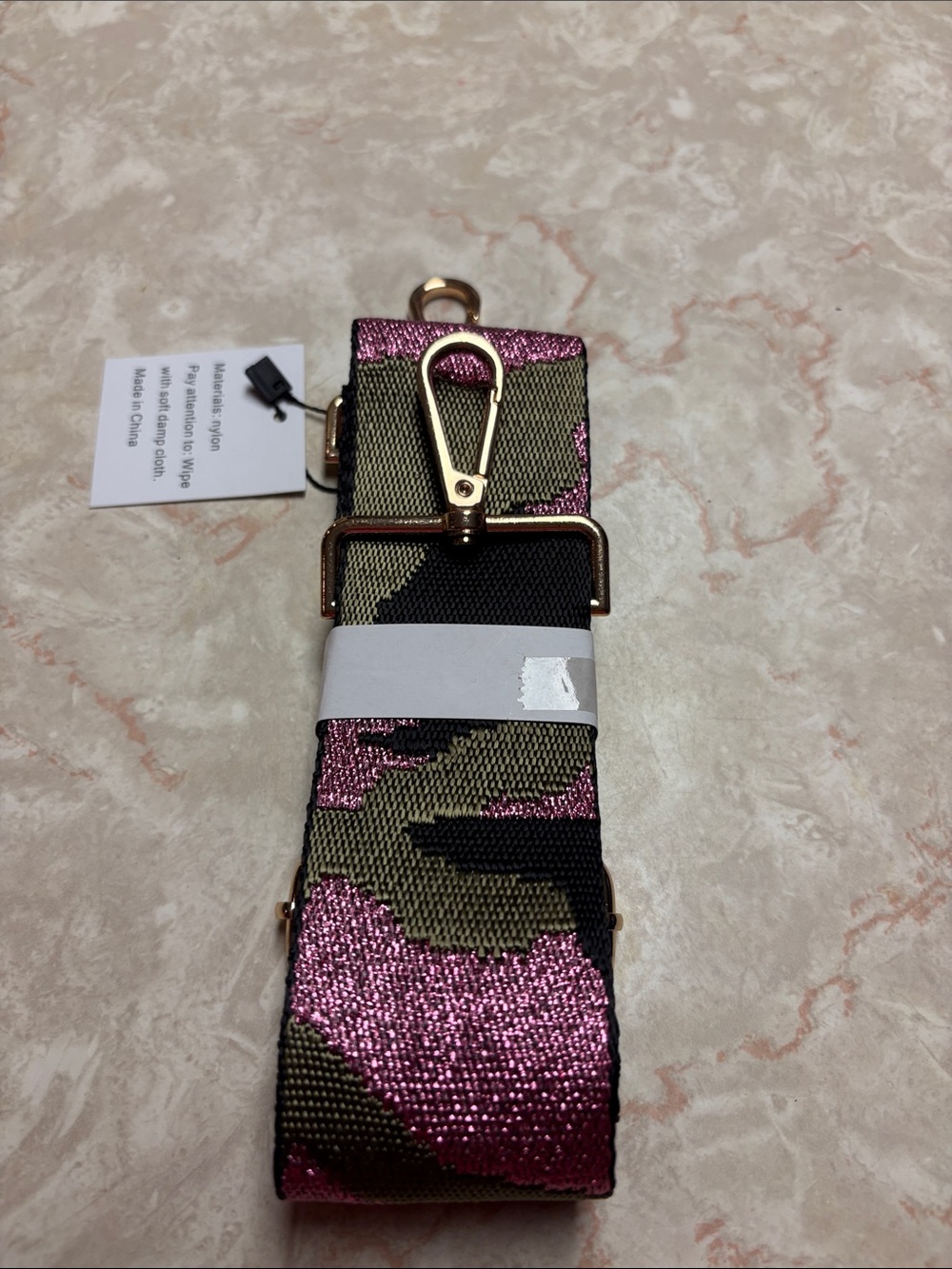 Adjustable Pink Camo Strap with Gold Hardware